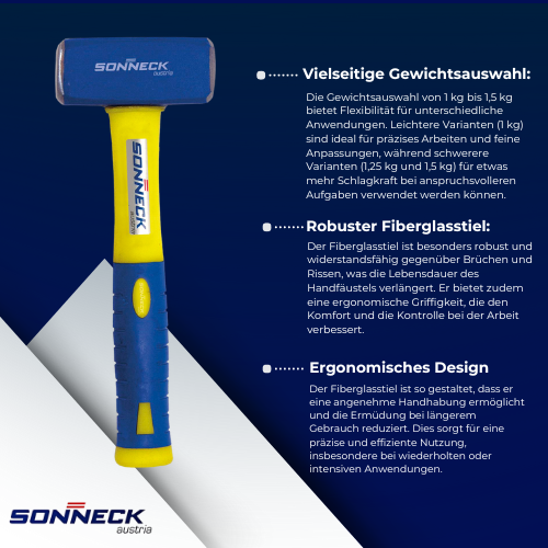 Sonneck Handfäustel – 1kg, 1.25kg & 1.5kg – Mit Fiberglasstiel BiLi SHOP