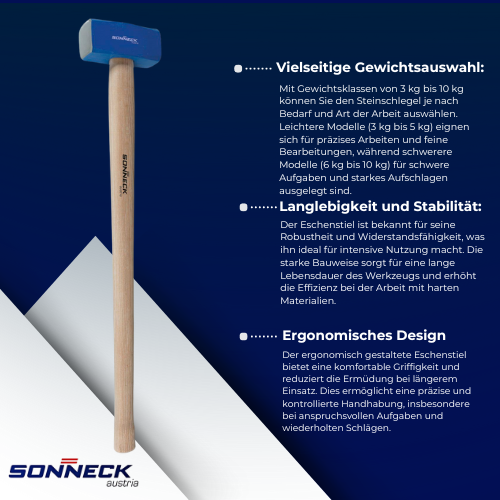 Sonneck - Steinschlegel – 3kg bis 10kg – Mit Eschenstiel BiLi SHOP