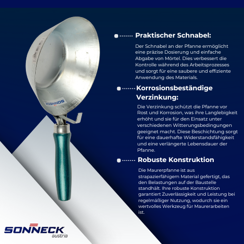 Sonneck - Maurerpfanne Verzinkt mit Schnabel – Robuste Mörtelpfanne für Profis BiLi SHOP