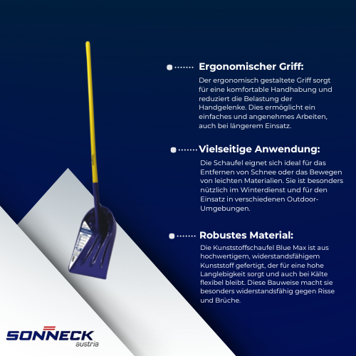 Sonneck - Kunststoffschaufel Blue Max, mit gelb lackiertem Stiel oder rohem Stiel BiLi SHOP