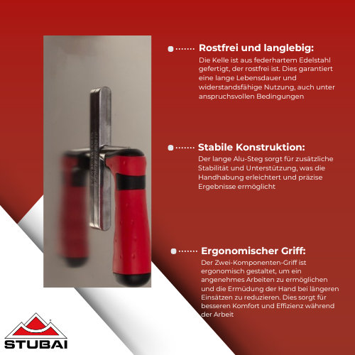 Stubai Glättekelle - Rostfreier Edelstahl, Gebogener Griff, Profi-Qualität - 280x130x0,75 BiLi SHOP