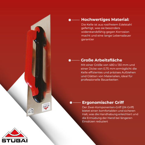 Stubai - Aufziehglättekelle - Rostfreier Edelstahl, 2K-Griff, Profi-Qualität BiLi SHOP