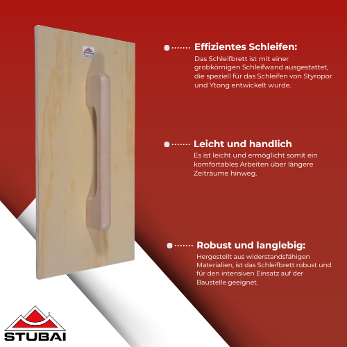 Stubai - Schleifbrett für Styropor und Ytong - Leicht, Robust, Profi-Qualität BiLi SHOP