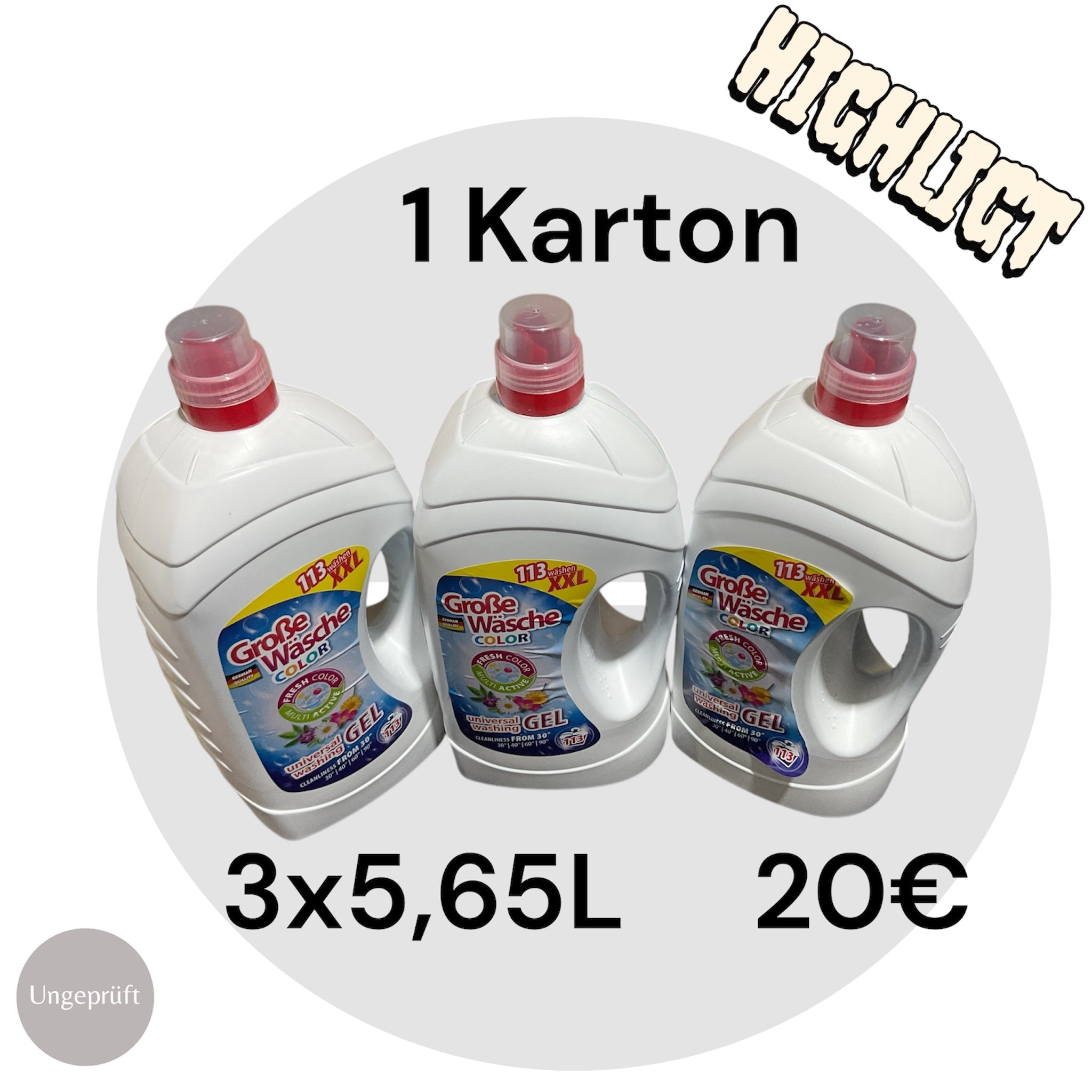 Große Wäsche Waschgel XXL – 1 Karton (3 × 5,65 L) – 20 € BiLi SHOP