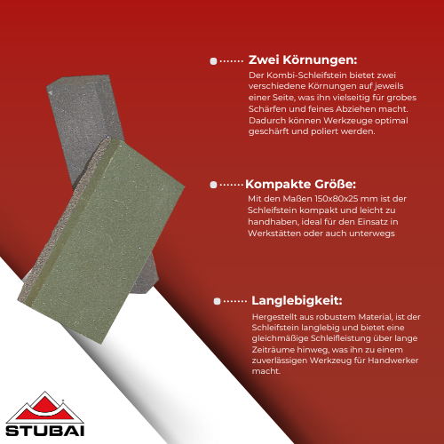 Stubai - Kombi-Schleifstein 150x80x25 mm - Zwei Körnungen, Hochwertiger Schleifstein für präzises Schärfen BiLi SHOP